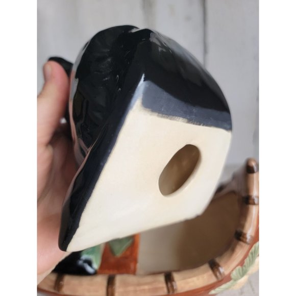 Ceramic black bears fishing couple canoe boat - Picture 11 of 12